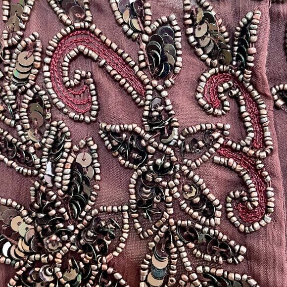 Adrianna Papell Vintage Silk Beaded Top Burgundy Red Petite 10 Short Sleeve Luxe - Picture 7 of 15